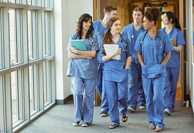 Image of medical students in a teaching hospital