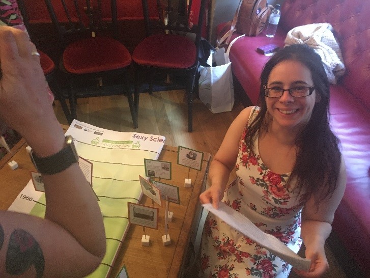 Miss Julie Riddell, Research Assistant showing ‘Sexy Science’ at a Pint of Science, an international science festival that takes place in pubs and bars across the globe over three days each May. 727x546px