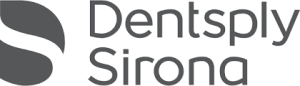 The Dentsply logo. The name Dentsply Sirona in dark gray to the right of a symbol in dark gray which suggests an S form by inverting it ie the S itself is blank and the whitespace within the letter is filled in.