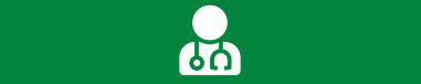 Small icon of person with stethoscope, white on green
