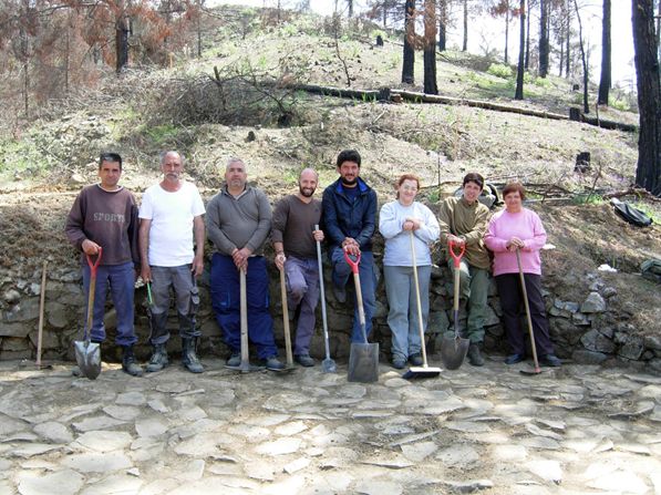 Forestry workers and volunteers who cleared the paved threshing floor, April 2017 (Erin Gibson)