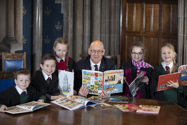 Pupils from St Patricks Primary School join Deputy First Minsiter John Swinnney to launch new teaching resources for schools created from University of Glasgow research.