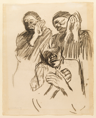 Käthe Kollwitz, Drei Studien einer klagender Frau (Three studies of a woman in mourning), 1905.