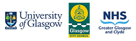 University of Glasgow, Glasgow City COuncil and Greater Glasgow and Clyde logos