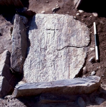 Cross-incised stone slab from St Ninian's Isle