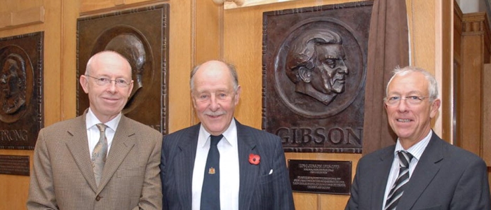Tom Gibson's plaque being unveiled by Reid, McGrouther and Souter permission from Journal of Plastic, Reconstructive & Aesthetic Surgery