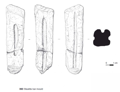 Steatite vessel handle reused as ingot mould