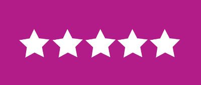 Decorative graphic of five white stars on pink background