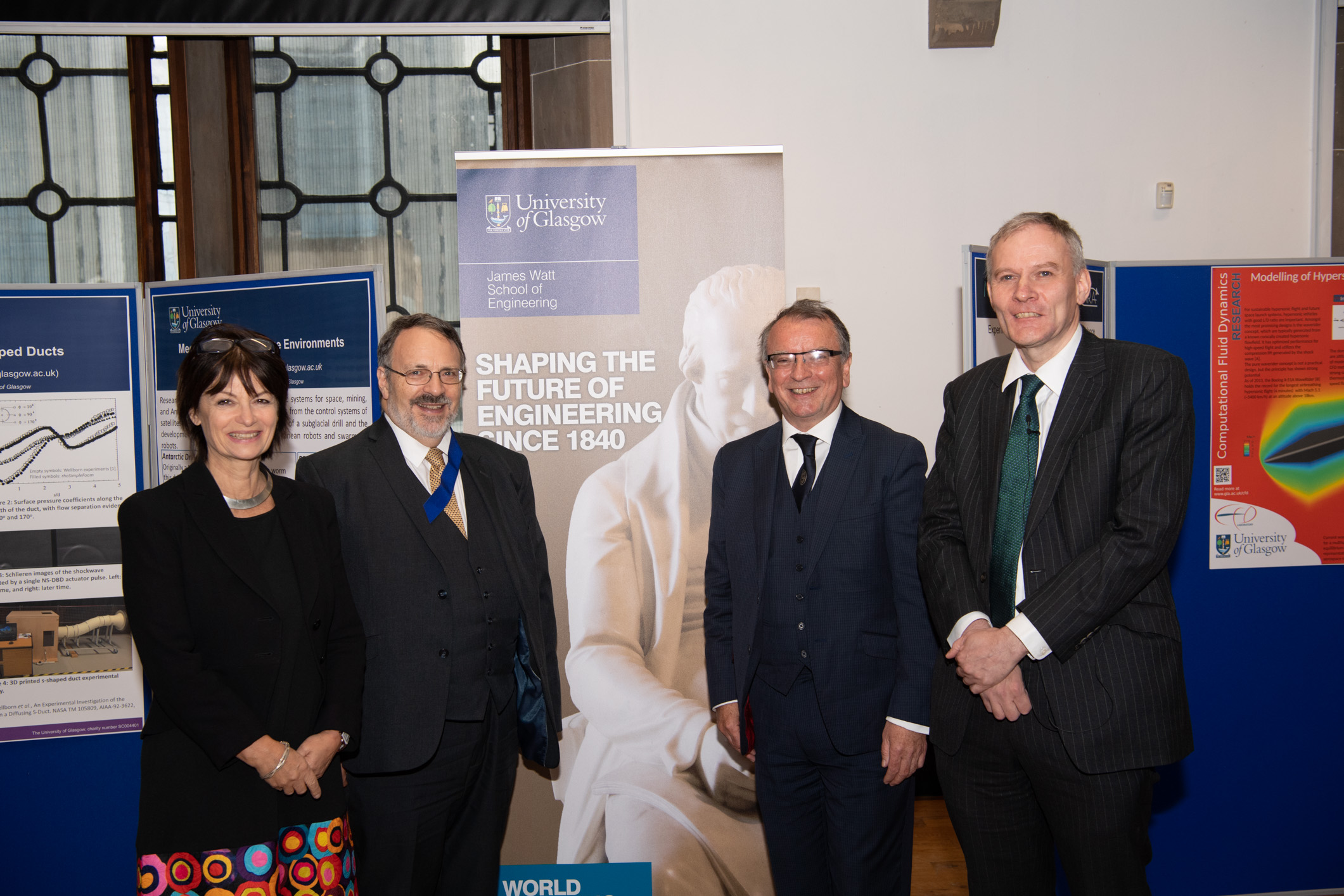 Professor Dame Anne Glover, David Westmore, Professor Gordon Masterton and Professor David Cumming at the James Watt Symposium. 