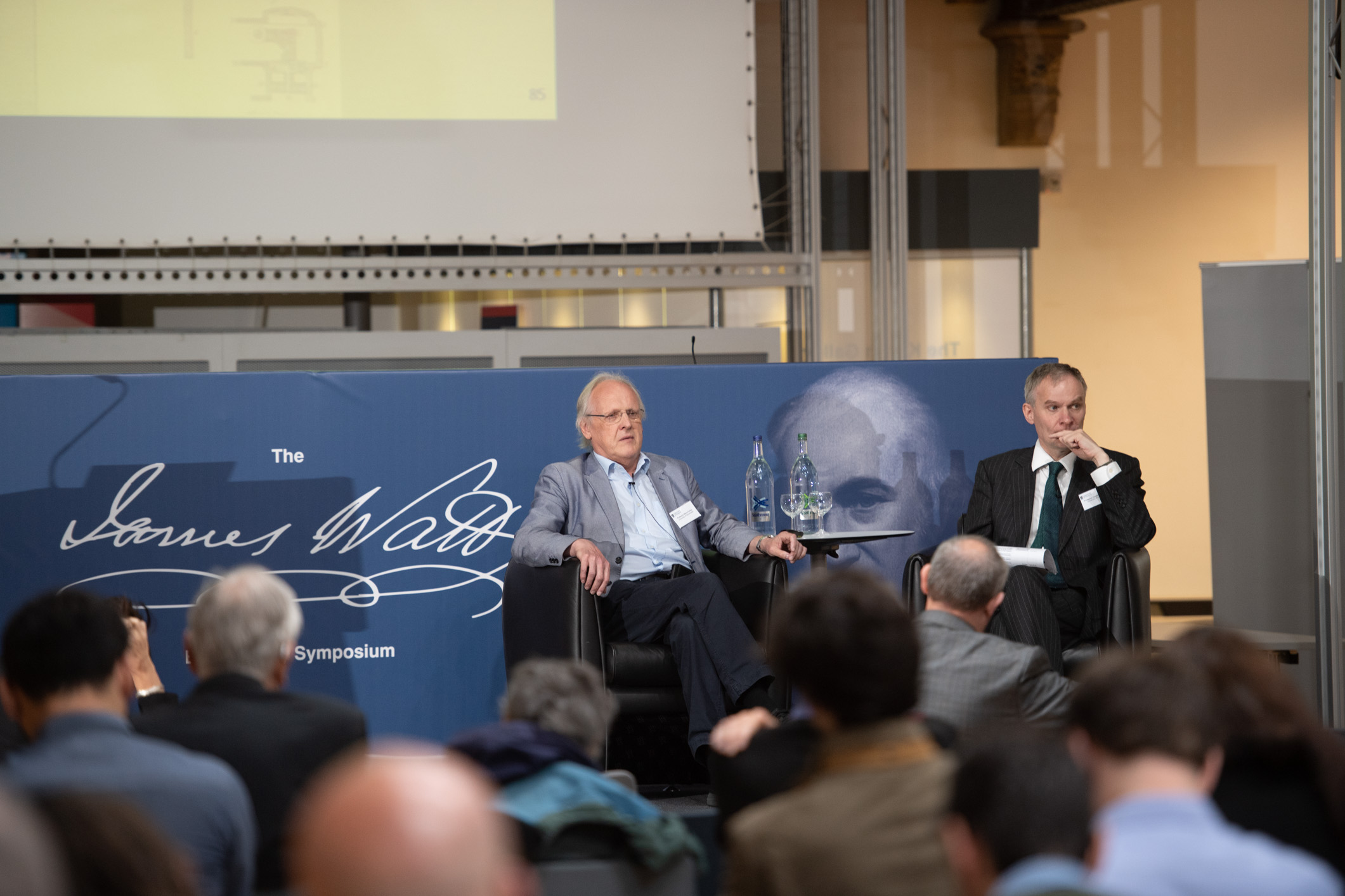 Professor Steve Furber and Professor David Cumming at the James Watt Symposium. 