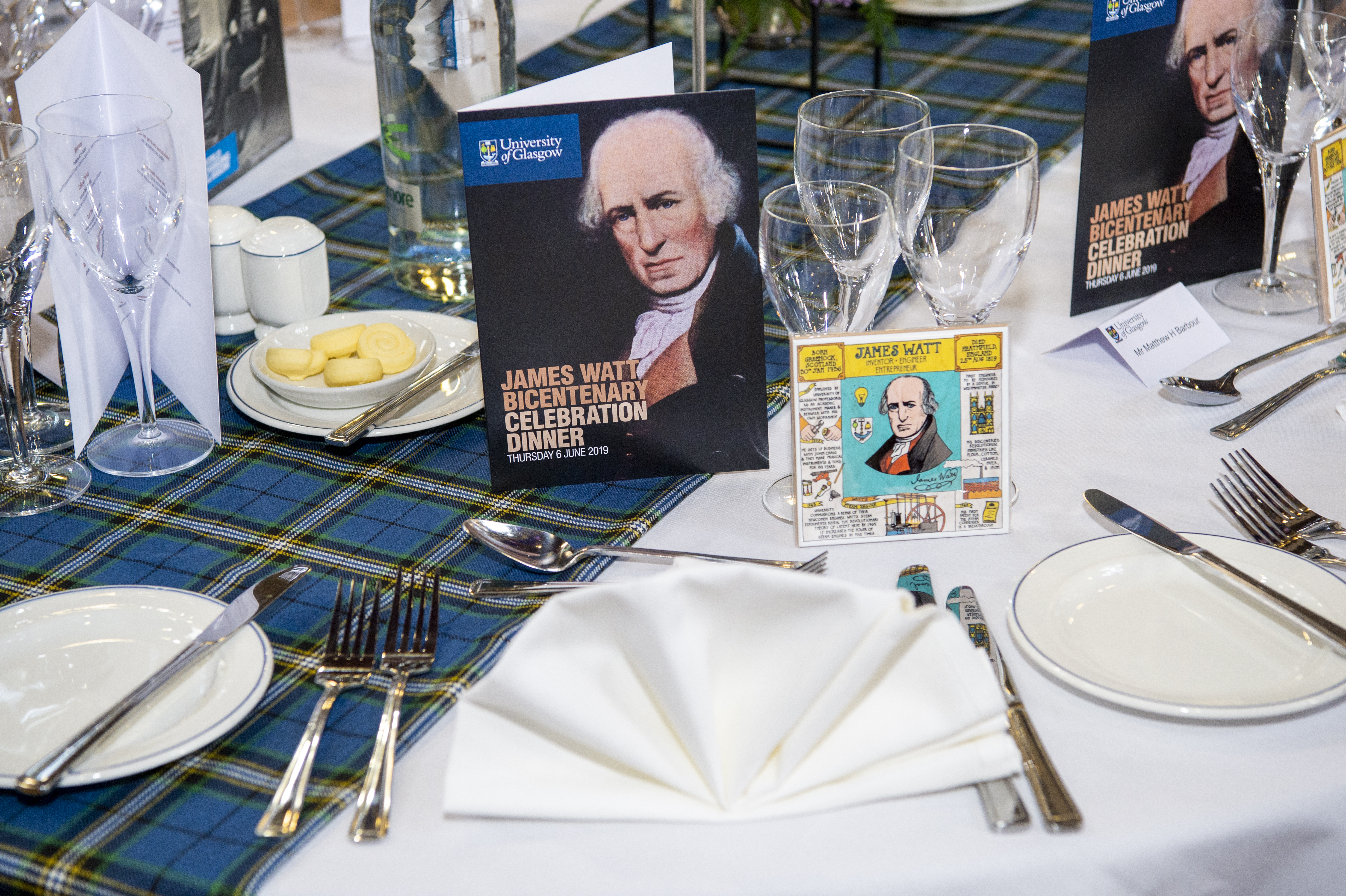 James Watt Bicentenary Celebration Dinner table decorations. 