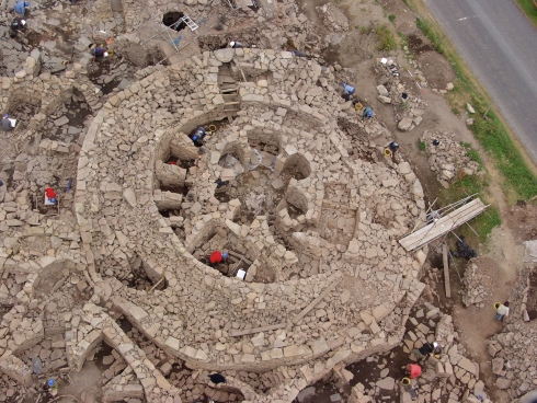 Aerial view of broch at Old Scatnes