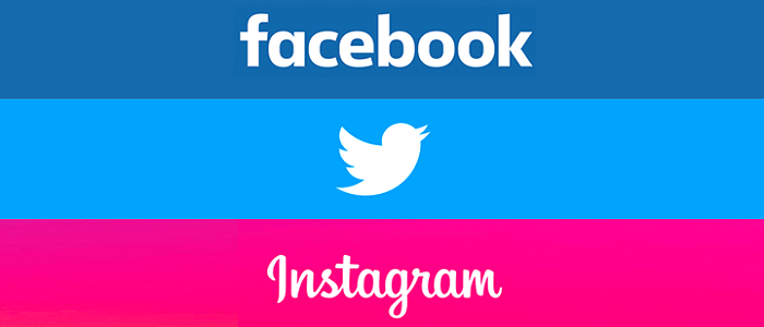 Facebook, Twitter and Instagram icons