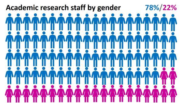 Academic research staff by gender 78 percent male and 22 percent female