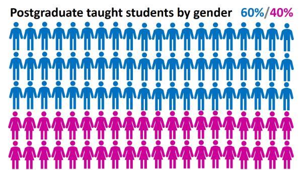 Postgraduate taught by gender 60 percent male and 40 percent female