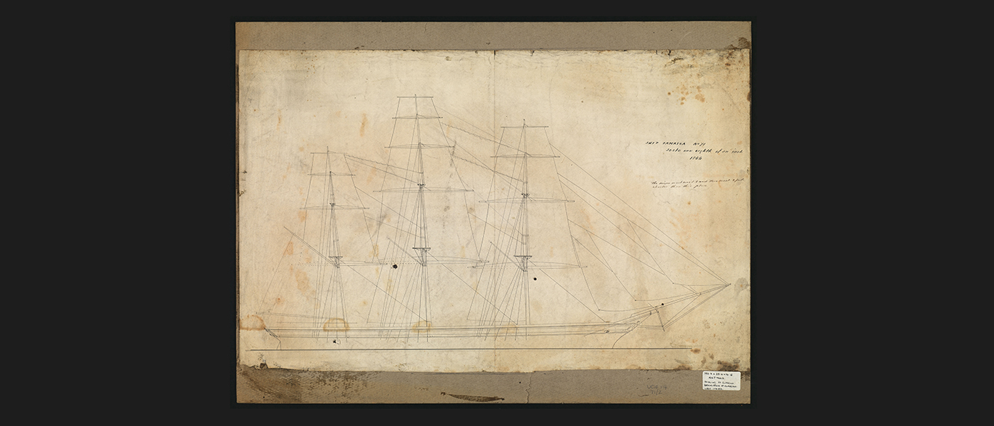  General arrangement drawing for the Sailing Vessel Jamaica, 1854