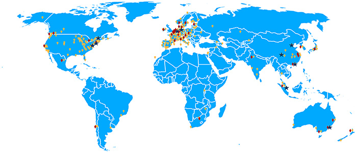 World map showing University partners