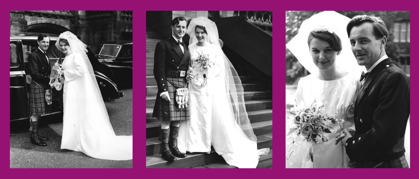 3 images of the Macdonalds, who were married at the University (photos: courtesy of family).