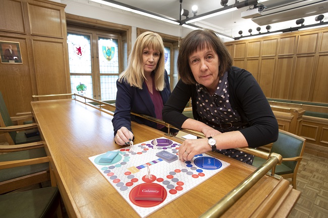 Photo of Professor Jane Mair and Felicity Belton from the University of Glasgow's School of Law who created a new board game called Legally Wed 