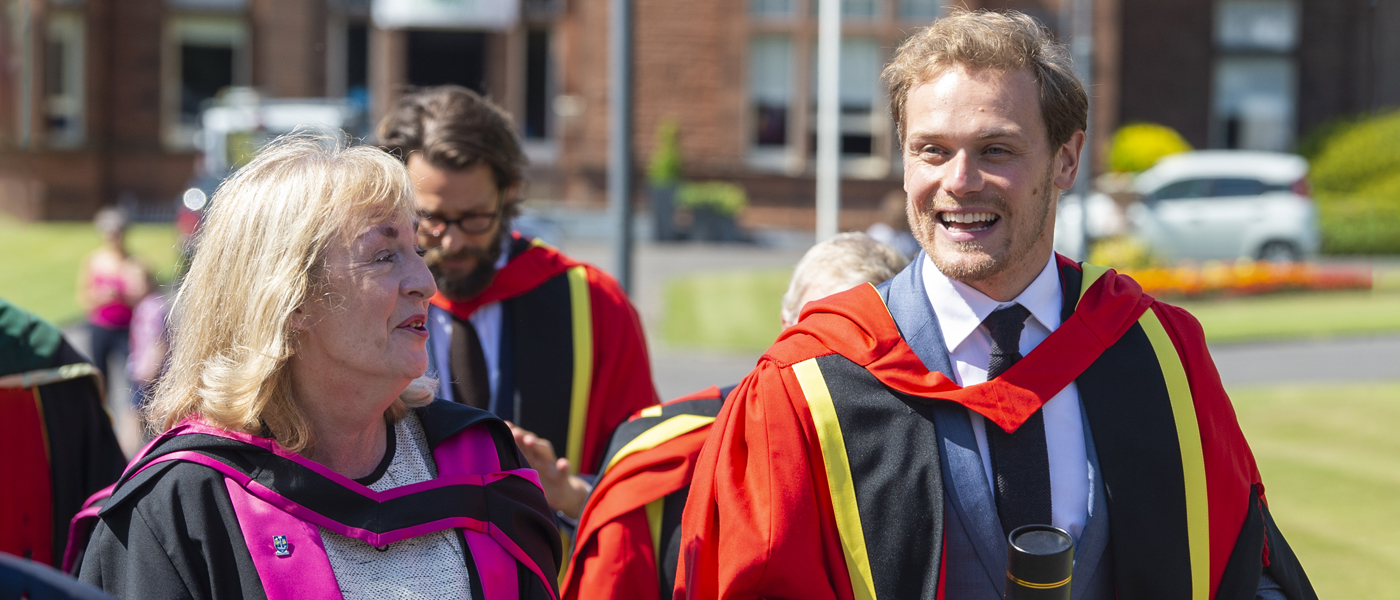 Anne Anderson and Honourary Graduate and 'Outlander' actor Sam Heughan (photo: University of Glasgow Photo Unit)