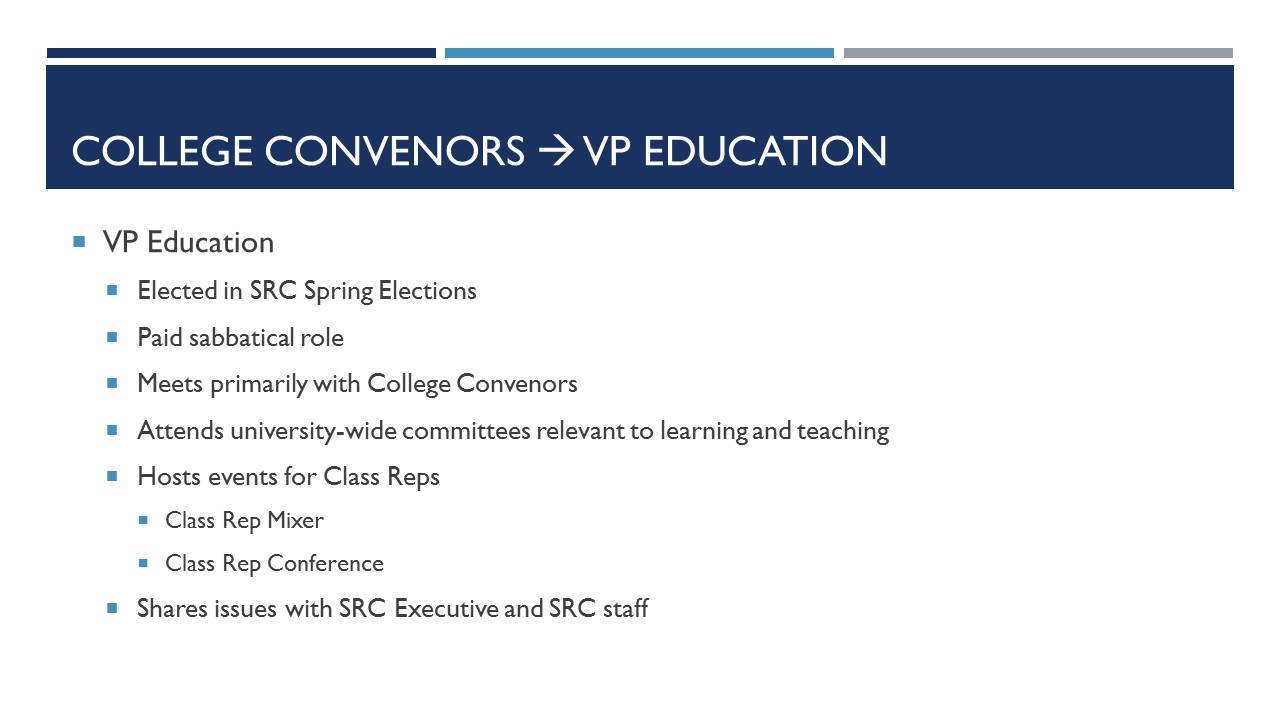 College Convenors report to SRC VP Education