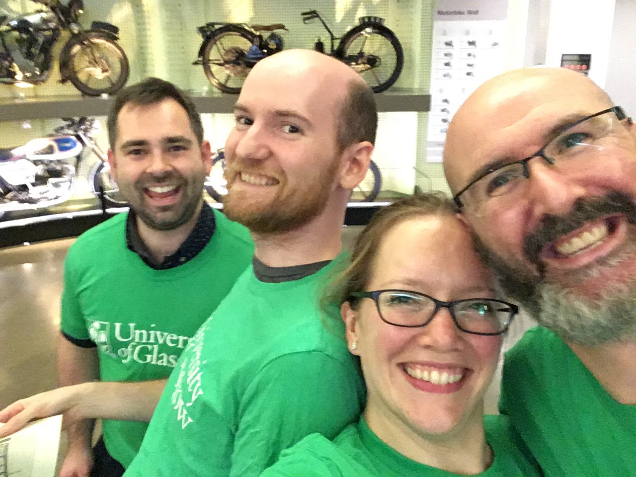 Four members of the Chemokine Research Group in a fun pose prior to Explorathon