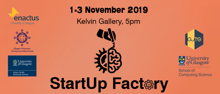 Start up factory event poster for event in November, with the Start-up factory and supporter logos