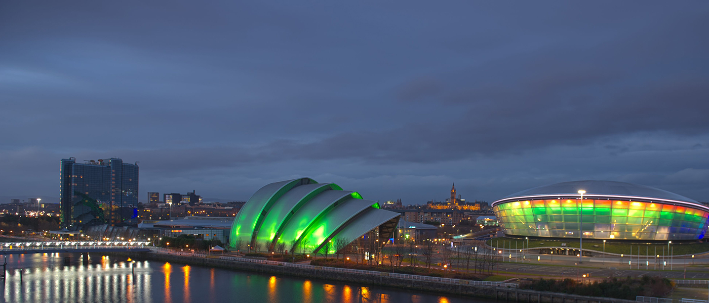 image of the Clyde at night, showing the Hydro
