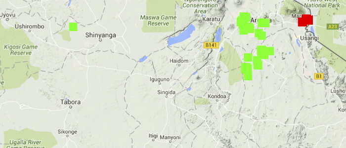 A map showing various diverse habitats marked in Tanzania