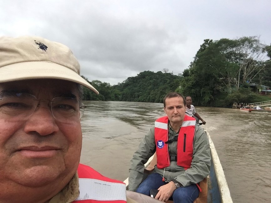 Professor Matthias Marti in a canoe on a river in Panama 