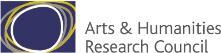 Logo for the arts and humanities research council on blue and white background