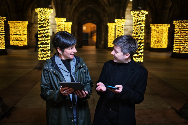 Professor Jennifer Smith, Professor of Sociolinguistics at the University of Glasgow, and Dr E Jamieson, a researcher on the project from the University of Edinburgh, launch a new online resource which maps the use of Scots across Scotland at the University of Glasgow today.