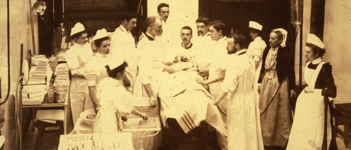 Macewen and Strong in the operating theatre Medical Illustration