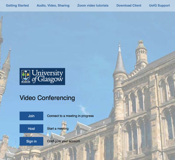 zoom - uofglasgow welcome page