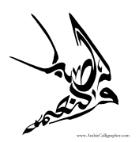 Arabic calligraphy art in the shape of a swallow, meaning patience and grace
