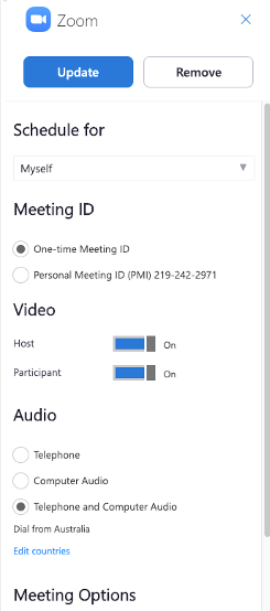 Default My Meeting Settings found in Zoom