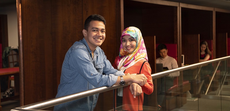 students in library