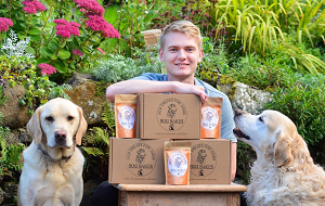 Ross Lamond with product Bug Bakes and dogs