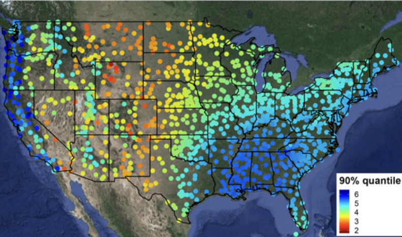 US map of quantiles for rainfall 