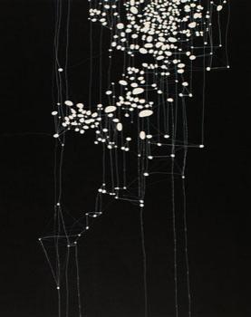 Victoria Burge, The Night was a Scaffold, Laser-cut plexiglass, printed in relief; white crayon, 2014.