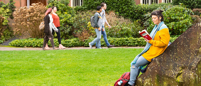 Students walking across Dumfries campus