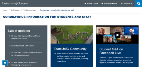 UofG coronavirus update webpage screenshot
