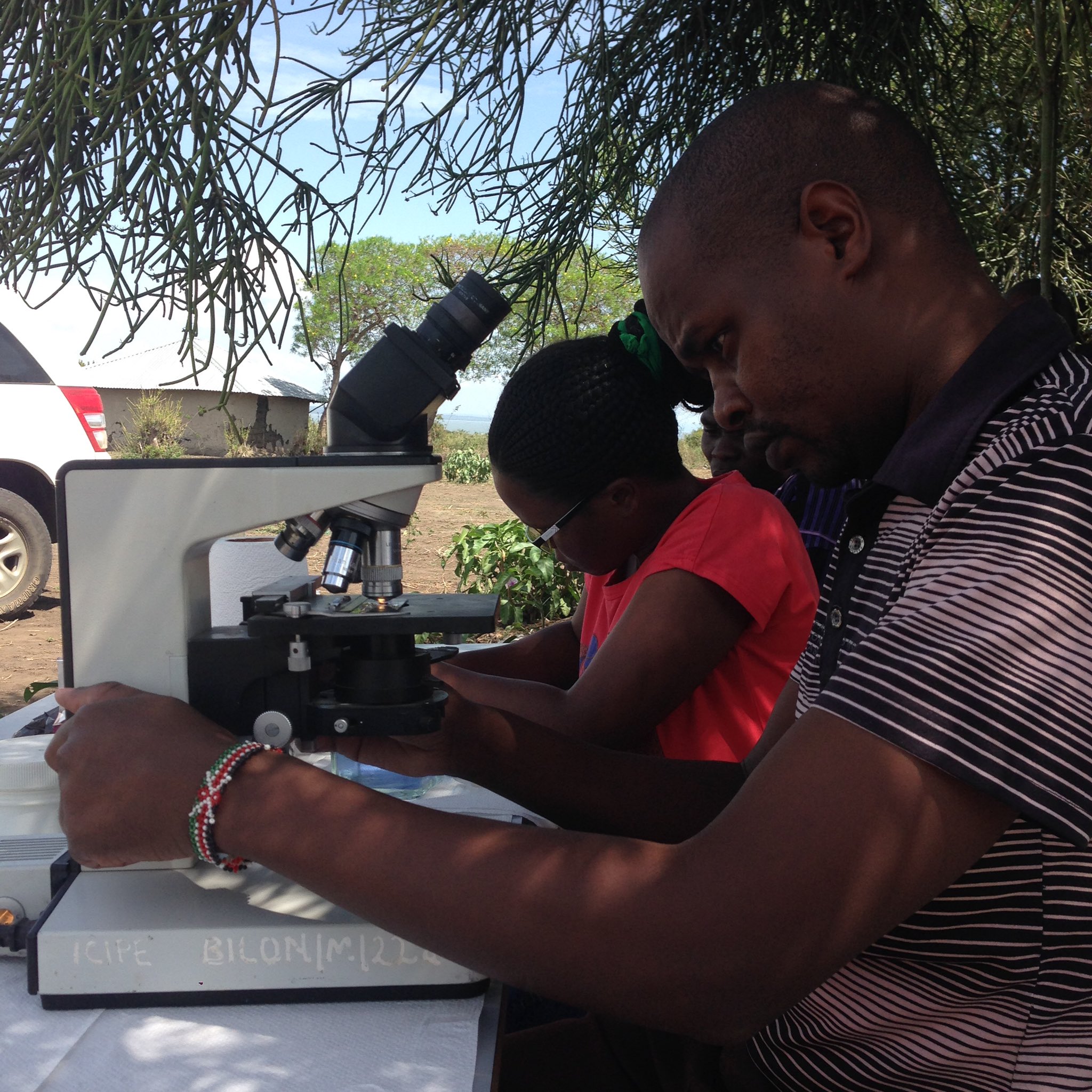 icipe scientists using microscope outdoors in Kenya