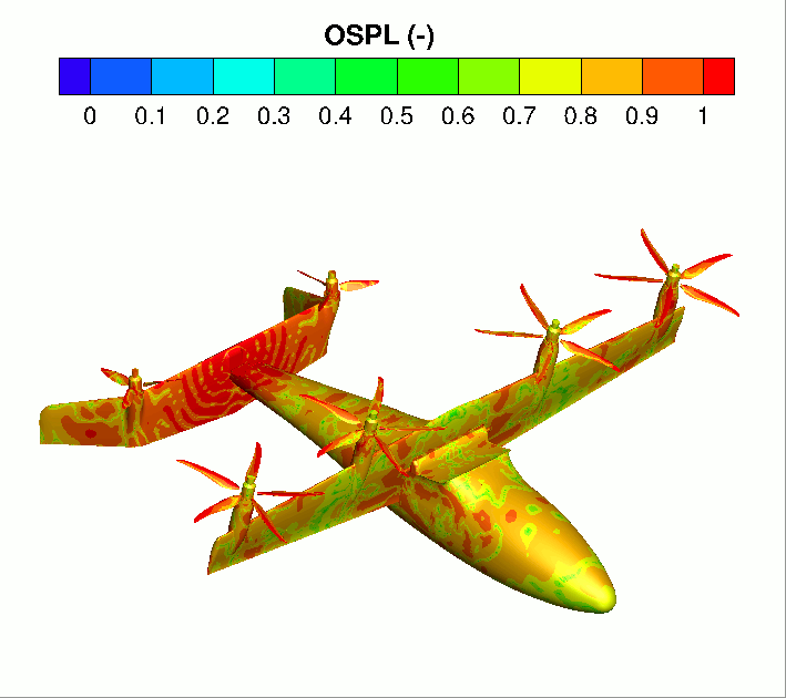 Surface overall sound pressure results for the aircraft in hover