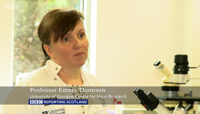 A still of Prof Thomson discussing her COVID research in relation to its introduction to Scotland on BBC Reporting Scotland 