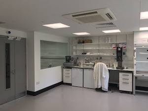 SCMI sample preparation equipment on benches in lab