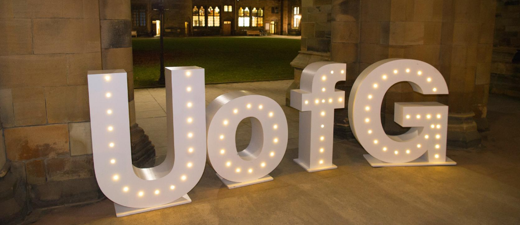 Letters U O F G in cloisters