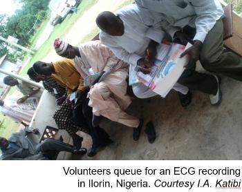 Volunteers queue for ECG recordings in Ilorin Nigeria