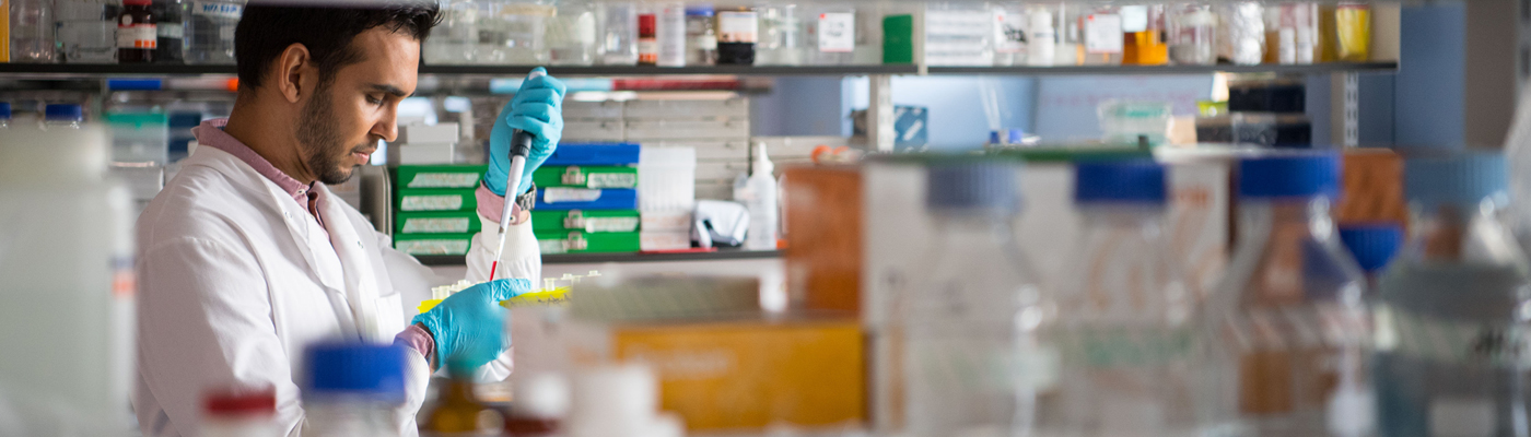 Researcher in a laboratory at the BHF Building