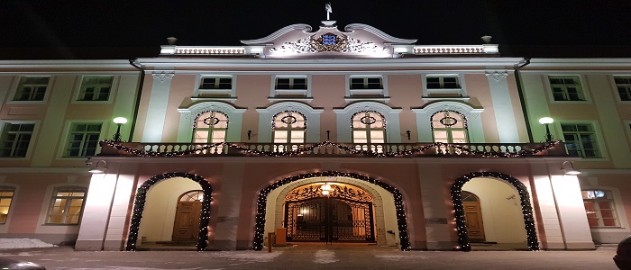 Stately house with lights